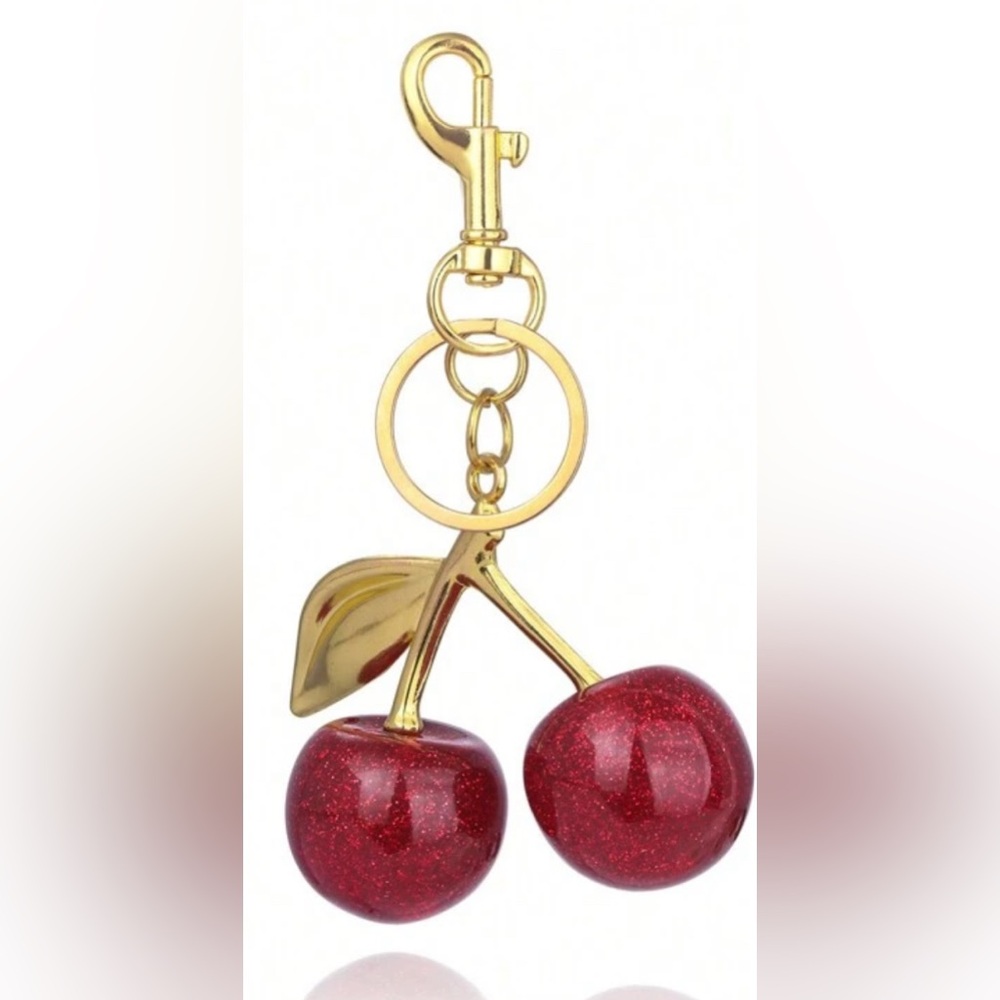 Red Cherries Keychain/Bag Charm Accessory in Gold-tone hardware